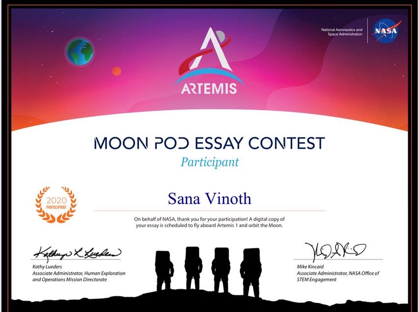 sana_vinoth's tweet photo. Can’t wait for the entry to reach the moon. #nasaartemis #artemis @NASAArtemis @NASASTEM @WomenNASA @K12FutureE #stemkids #spaceforkids https://t.co/CJ1bYq1IcQ