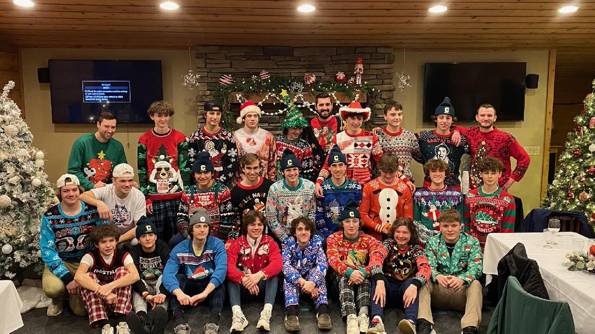CHS_VHockey's tweet photo. Great dinner with an ugly sweater contest! #onechelsea #OneFamily #teamdinner @ChelseaBulldogs https://t.co/0FLT81olal