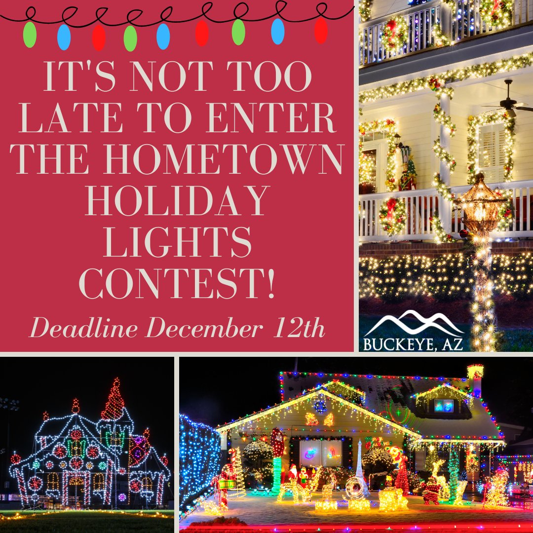 📢 Entries to the Hometown Holiday Lights Contest for residents and businesses is open until Dec. 12th. Go to 👉bit.ly/buckeyeholiday… Winners get an exclusive ornament 🥇! #buckeyeholidaylightscontest #hometownholidaylights #homedecorating #lightupbuckeye #lightscontest