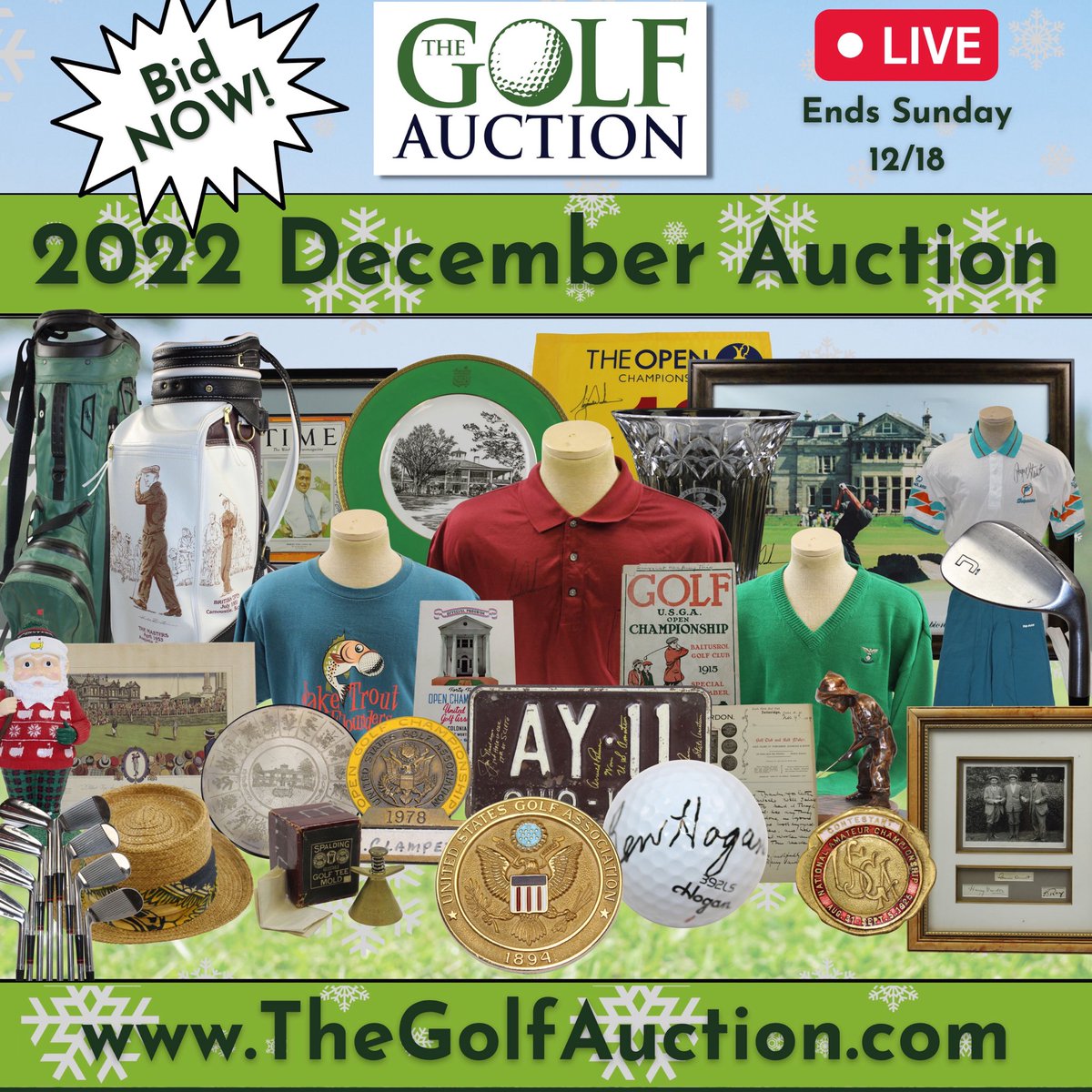 Golf_Auction's tweet photo. We just launched our 2022 December Golf Memorabilia Auction, this is our final auction of the year.⛳👍 It will end on Sunday at 10pm ET with extended bidding to follow. 1,200+ items available, bid now! @MMOGolf @SpCollectibles
@JohnMorton215 @SHistorians
https://t.co/MTBNIx5zgQ https://t.co/6bGVUmCaKR