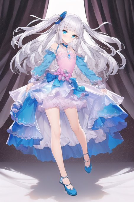 tulle chiffon skirt covered by thin translucent skirt
で、透ける素材になるらしい
(流行らせてっていうのでやってみました)
#NovelAI 
#AIイラスト 