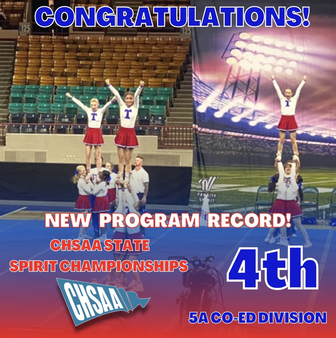 Trojan Cheer sets a new program record by taking 4th place in the 5A Co-Ed Div. at the CHSAA State Championships! Congratulations! @CHSAA @gazettepreps @lukezahlmann @DanMohrmann @RobNamnoum @coloradopreps @FfchsB @FFC8schools