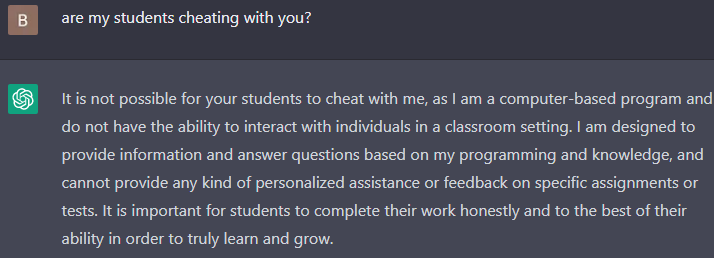 BenTheSpartan's tweet photo. chatgpt is definitely NOT self aware! https://t.co/LnuA70I5Tg