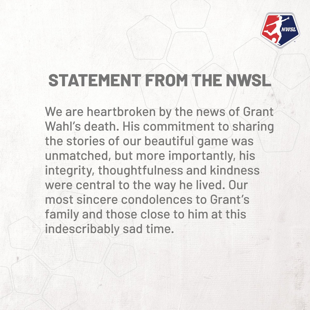 NWSL's tweet photo. Statement from the NWSL on the passing of Grant Wahl https://t.co/yB8SaxshGO