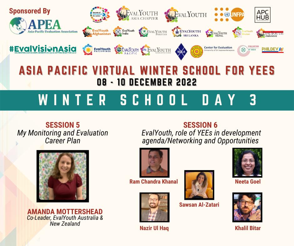EvalYouth Asia Chapter (@evalyouthasia) on Twitter photo 📢 It's Day 3 of the Asia Pacific Virtual Winter School for Young & Emerging Evaluators and the last day of #EvalVisionAsia2022
See you in 30 minutes. Interesting dialogue planned w/ intergenerational evaluators <a href="/Sawsan_AlZatari/">Sawsan Al-Zatari</a> @KhalilBitar <a href="/nazirulhaq/">Nazir ul haq</a>
#eval4action #APCHub 📢 It's Day 3 of the Asia Pacific Virtual Winter School for Young & Emerging Evaluators and the last day of #EvalVisionAsia2022
See you in 30 minutes. Interesting dialogue planned w/ intergenerational evaluators <a href="/Sawsan_AlZatari/">Sawsan Al-Zatari</a> @KhalilBitar <a href="/nazirulhaq/">Nazir ul haq</a>
#eval4action #APCHub