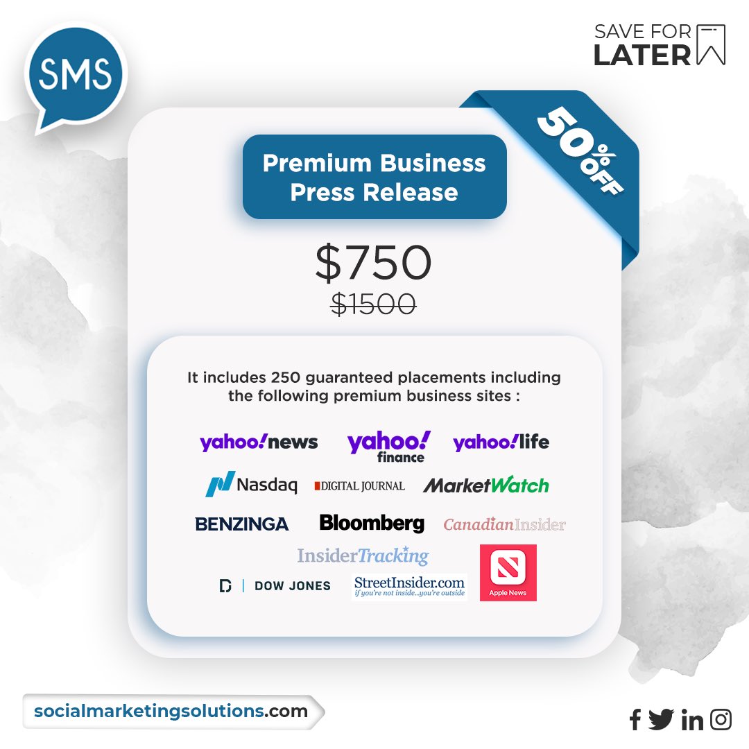 juanblanco76's tweet photo. Bloomberg, Nasdaq, Dow Jones, Yahoo Finance. 🚀

Your press release is guaranteed to hit ALL of these premium business sites PLUS 250 more local and national news sites. 

Year end 50% off sale! 

To place an order email john@socialmarketingsolutions.com. Or send me a DM. https://t.co/br5EKvgenJ