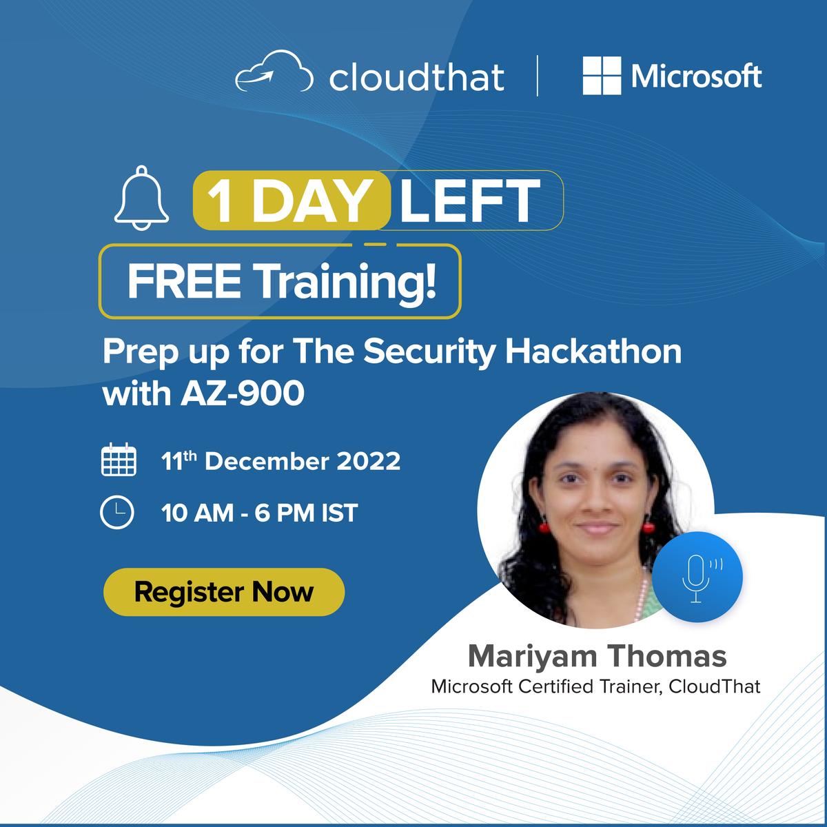 cloudthat's tweet photo. Ace The Security Hackathon 2022 with our free training on Microsoft Azure fundamentals. 
Register here - https://t.co/GpnDCW4aa3

#freetraining #microsoftsecurity #microsoft #microsoftcourses #certificationcourse #hackathon2022 #registerforfree #experttraining https://t.co/Urjtllr8GX