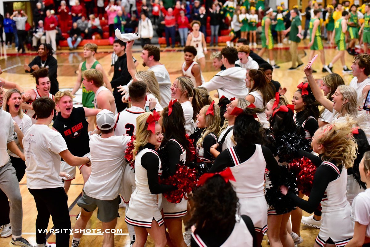 VarsityShots's tweet image. When @t0mmyd23_  pulls down the final rebound, @NewAlbanyHoops  beat Floyd Central. Fans storm the court. A great night at the DogHouse. @GoNewAlbany