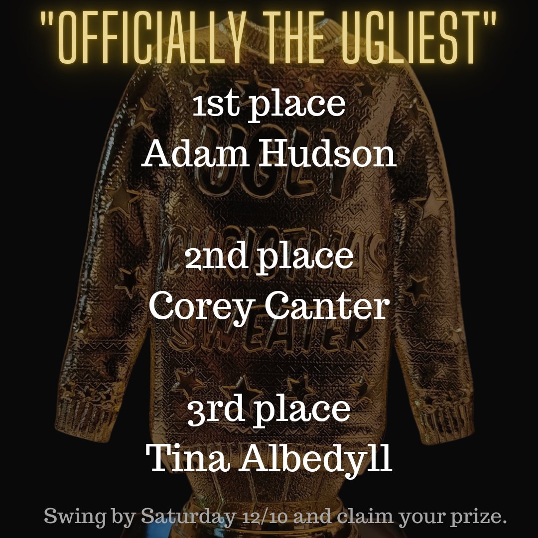 Haywirebrewing's tweet photo. Who was "OFFICIALLY THE UGLIEST"?

We would like to thank all who participated in the Ugly Sweater Cat walk, everyone looked amazing.  This may become an annual event, so start thinking about your sweater for next year.

#hbcuglysweater #hbcis6 #haywirebrewery https://t.co/9yUtmTTxR5