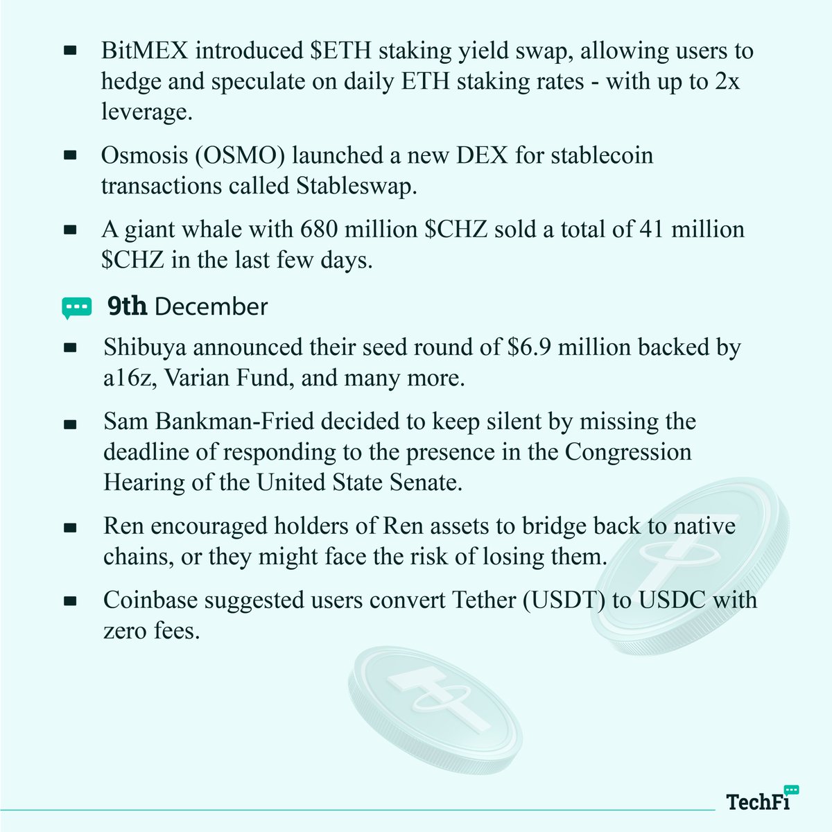 Techfi_Info's tweet image. 🔥@BitMEX introduced $ETH staking yield swap, allowing users to hedge and speculate on daily $ETH staking rates. Moreover, Sam Bankman-Fried intentionally “missed” the #Congression Hearing.

📍Let’s keep up-to-date with the latest news with TechFi in this week’s Tech News!
