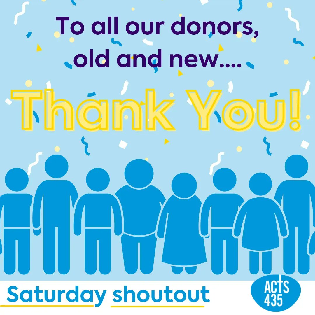 acts435's tweet photo. Today's #SaturdayShoutOut is a special one for everyone who is part of our community of over 6,000 donors. Whether you've been donating directly to individuals through Acts 435 since 2009 or have only just found out about us - thank you! We couldn't do it without you all! https://t.co/CrCdqHzDtr