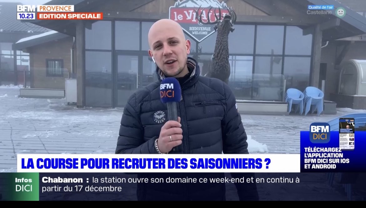 antoine88235024's tweet photo. Et Loic ⁦@loicguerringue⁩ en direct avec les saisonniers et clients / skieurs qui se restaurent en haut des pistes ! #HautesAlpes #Devoluy #Altice https://t.co/QJNrNgoWO0