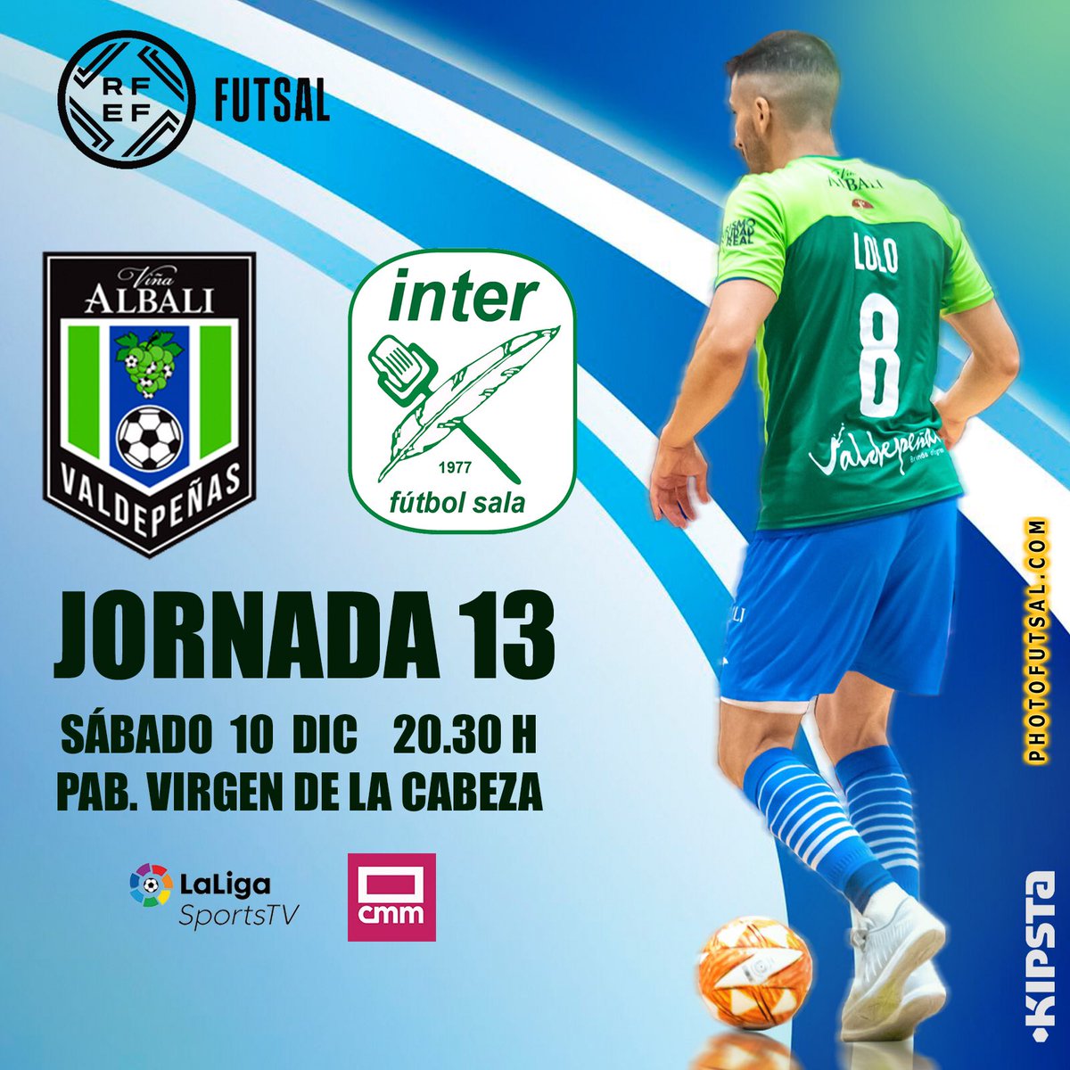 Partidazo en el Virgen de la Cabeza!
🆚 @InterMovistar 

⏱ Sábado 20:30 horas
🏟 Virgen de la Cabeza

📺 @LaLigaSportsTV , @CMM_Play 

📸 @photofutsal 
📸 @aurecape 

#kipsta #kipstafutsal #ligafutsal #aficion #valdepeñas #futsaltime #viñaalbalivaldepeñas