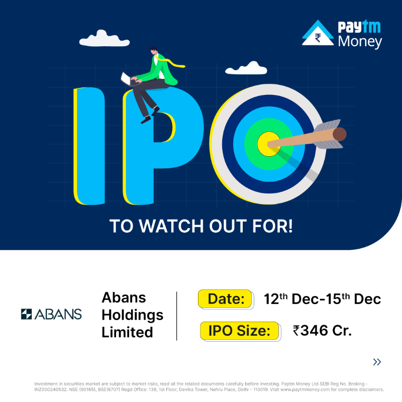 PaytmMoney's tweet photo. The IPO rush is just getting started! ๐ฏ
Abans Holdings Limited IPO is going live on 12th December.
Pre-apply on Paytm Money now - https://t.co/E0eyL2qeNt
#IPOAlert #AbansHoldingsIPO #IPOrush #MarketUpdate #StockMarketIndia