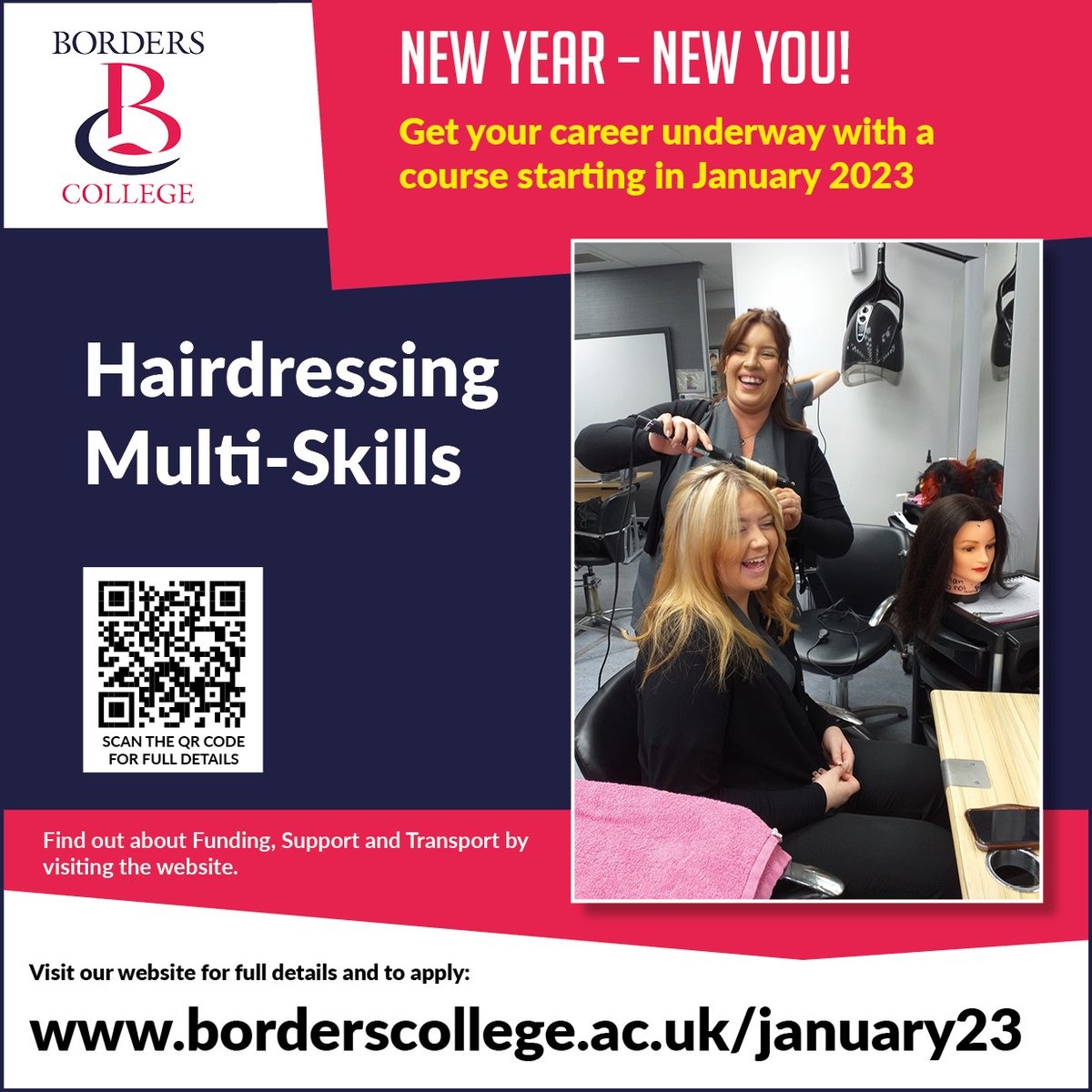 Make the most of this weekend and get your career underway by applying for one of our new courses starting this January...

🖥 Apply online today.

🏣 Venue: Scottish Borders Campus, Galashiels.

🔗 Visit our website for full details and to apply: 
borderscollege.ac.uk/january23