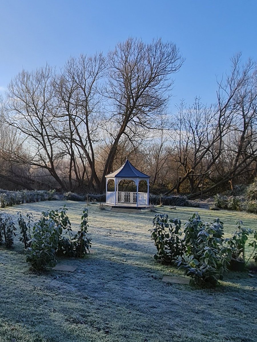 TheWatersideWD3's tweet photo. Winter Frosty Sun on Our Willow Grove Wedding Ceremony Gazebo, waiting for Spring and Summer Warm Sunshine Wedding Celebrations https://t.co/bw96Yj17dT