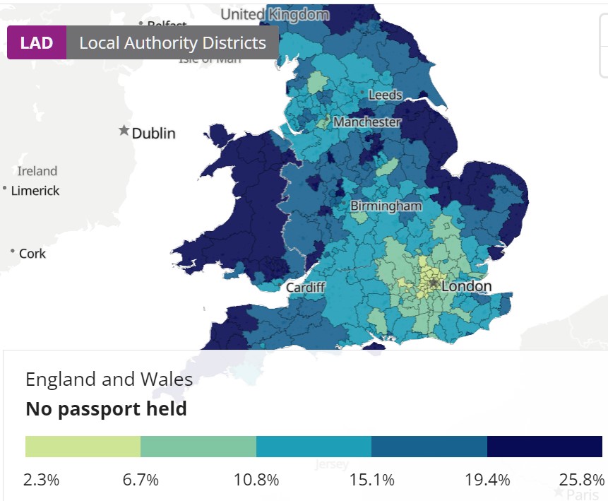 NEW: the latest census reveals "ID blackspots": Durham, Lincolnshire, Midlands, West Country with &gt;25% not having a passport.

Why does this matter? Because from next May the govt will introduce "no photo ID, no vote" in English elections.
inews.co.uk/opinion/tory-v…