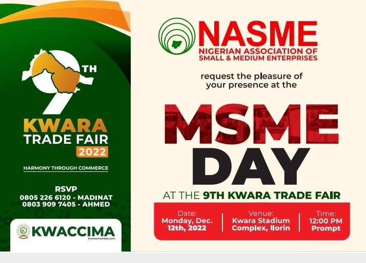 You are all invited to our MSME day at the 9th Kwara Trade Fair on Monday 12th December,  2022

It's going to be a lot of fun🥰

#kwaccima  #kwaratradefair #9thkwaratradefair #mykwaratradefair #kwaravendorsgroup #harmonythroughcommerce #nasmeinkwara #nmsmesinkwara #viral