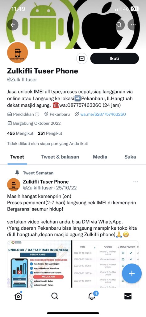 aswhm_'s tweet photo. hati hati ya buat teman yg mau unlcok imei ini akun penipu saya di tipu 650 akun sama wa saya. ini rekening sama akun di penipu itu ya ges Rek BNI 1258261111 A.n Zulkifli @Zulkiflituser https://t.co/Kh39wqhbmT