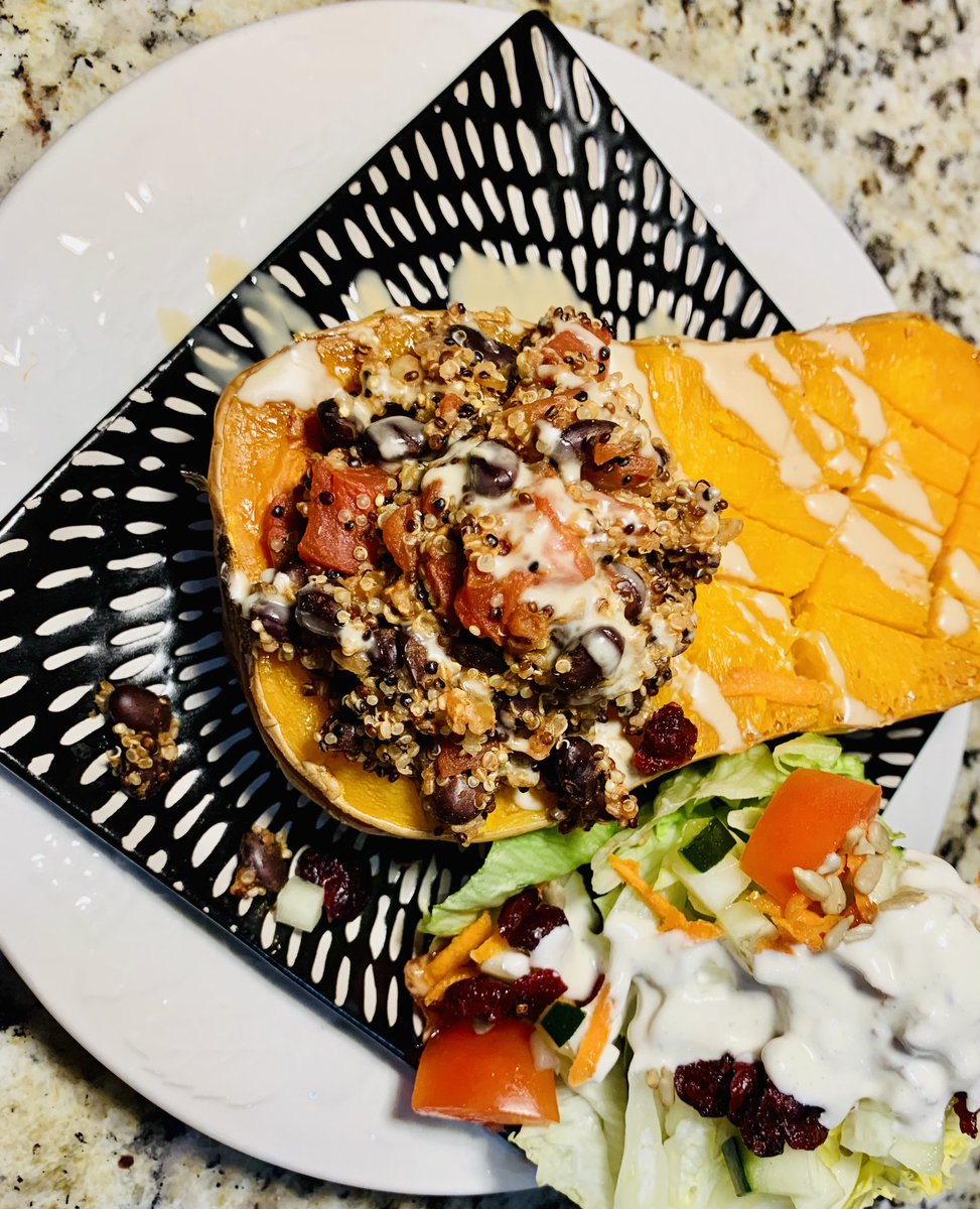 VLakeshore's tweet photo. @RobertCheeke Quinoa and bean stuffed squash. https://t.co/rRLQ7bHANz