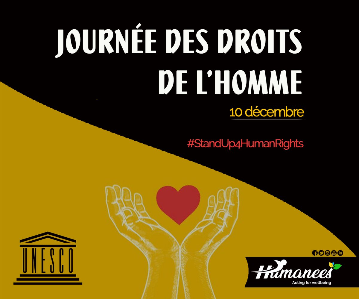humaneesCMR's tweet photo. #HumanRightsDay 🎗️

#10Decembre : c’est la Journée des #droitsdelhomme !

La Déclaration universelle des droits de l’homme nous encourage à agir pour un monde plus juste et où chacun peut vivre sur un pied d’égalité et dans la dignité.

#StandUp4HumanRights https://t.co/yZkXnabjai