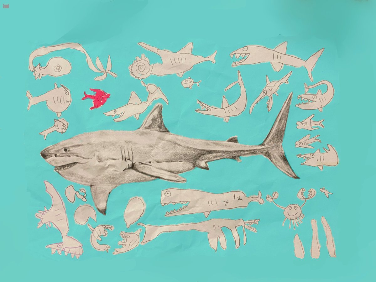 Did a collaboration with 6 years old. Hope you like it = ) #art #drawing #sea #shark