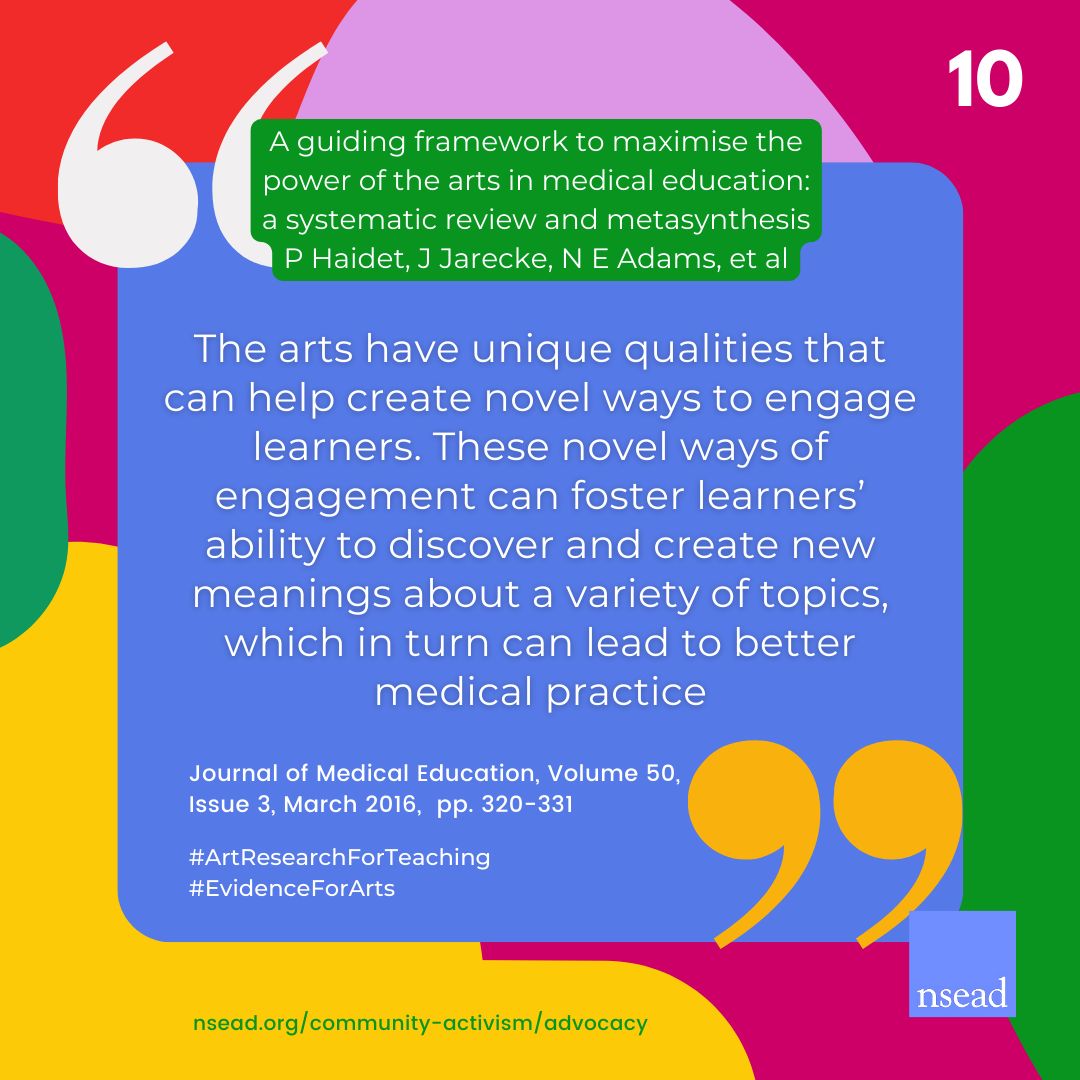 NSEAD1's tweet photo. Day 10: The power of an arts-rich education isn't limited to the art and design classroom. It can be seen in a multitude of other subjects - which is why we need #STEAM, not just STEM  #ArtResearchForTeachers #EvidenceForArts #ArtsAndSciences #ArtAndMedicine #ArtEd #ArtEdAdvocacy https://t.co/Wu9SY6983R
