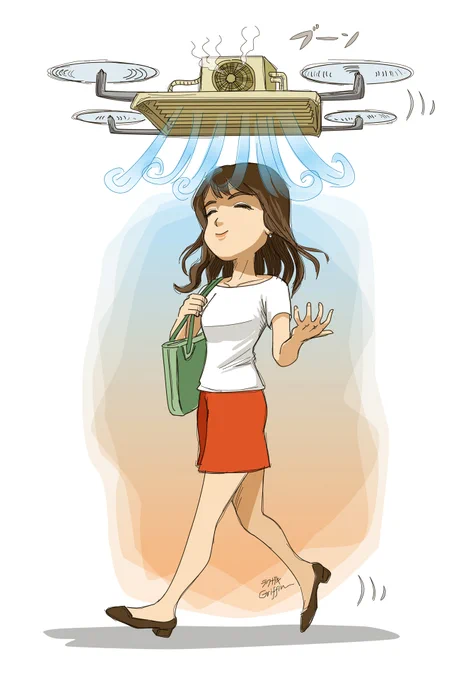 #無人航空機記念日 いわゆるドローン記念日なので、夏場に描いた猛暑対策の空調ドローンを再掲。#イラスト #Illustrations 