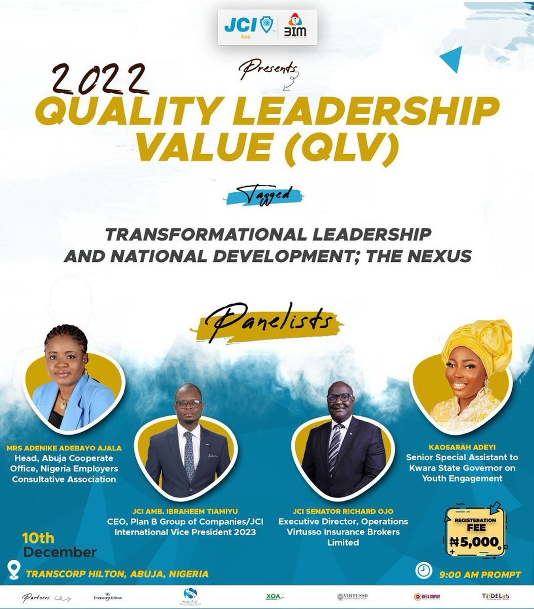 Join the SSA @Kaosarahadeyi live today at @HiltonAbuja for the Junior Chamber International <a href="/jciaso/">JCI ASO</a> workshop as they discuss on the theme 'Transformational Leadership and National Development; The Nexus'.