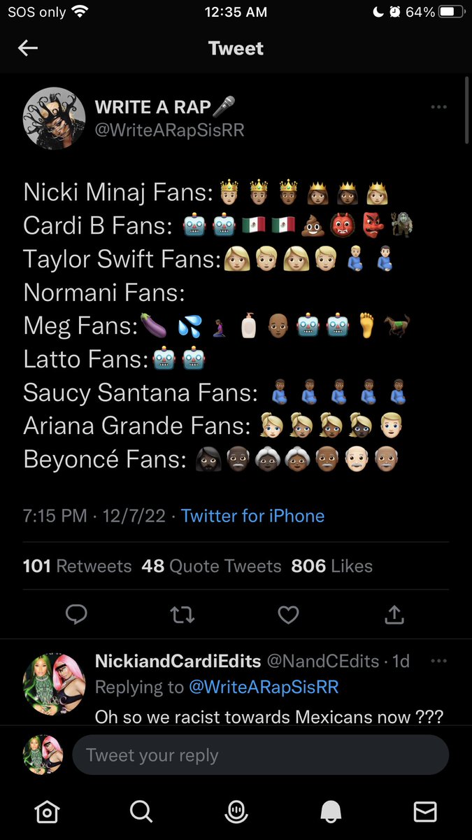 NandCEdits's tweet photo. Say you a racist without saying you a racist. That one user right here. โ> @WriteARapSisRR ๐ซ Nicki literally has so much love for people in Mexico. #NickiMinaj #NickiDay #queeofrap #LatinAmerica and just a little FYI( Cardi b is Dominican chile) let me get you a world map brb https://t.co/ASjL40sP3X
