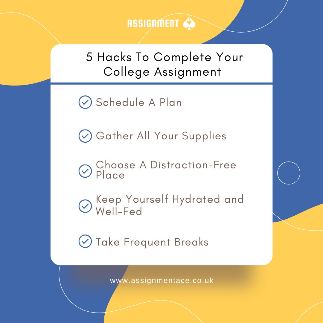 AssignmentAceUK's tweet image. Need help coping with your college assignments and busy schedule at the same time?
Follow these 5 hacks to complete your assignments on time and impress your professor.
Email us:info@assignmentace.co.uk
#assignmenthacks #AcademicTwitter #WritingCommunity #essaywriting #CROBRA