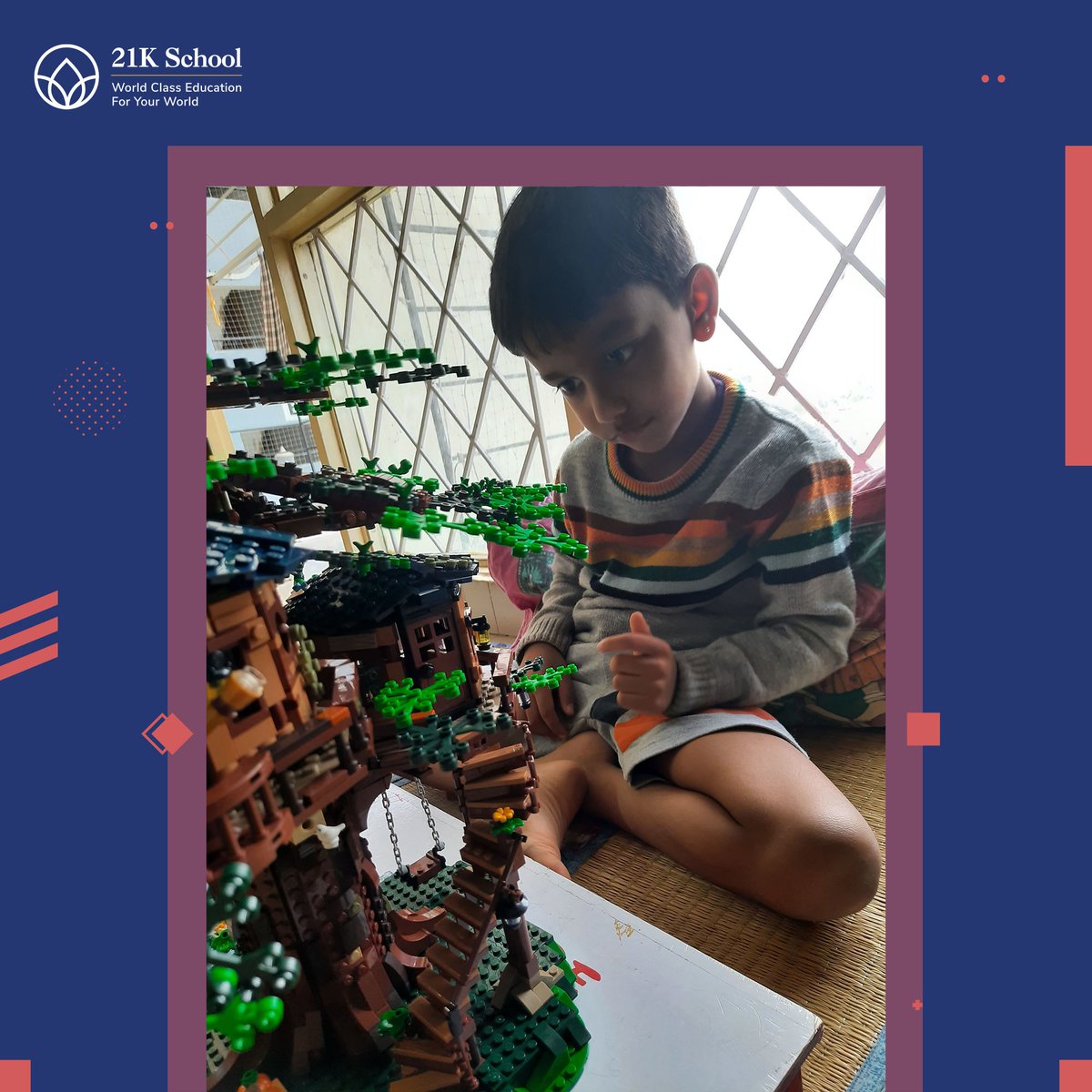 21Kschool's tweet image. Everything you imagine is real. 

And Reyansh of class KG2 MJ has rightly proved it. Recently he amused all of us by building a beautiful tree house from around 10000 Lego blocks.  Isn't that fantastic? 

#21kschool #futureofeduction #legoblocks #creativity #studentachievement
