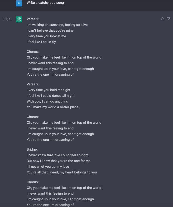 I am working on my first music album😄 Here is the AI-generated song using <a href="/OpenAI/">OpenAI</a> ChatGPT. It's rough around the edges, but with some tweaks and revisions could become #Billboard hot100 and a nominee for #GRAMMYs 😂