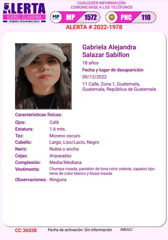 isabel_claudina's tweet photo. #AlertaIsabelClaudina
🚨 Ayúdenos a encontrar a
Gabriela Alejandra Salazar Sabillon 
Desapareció 09 de Diciembre de 2022
Cualquier información comunicarse al teléfono 📞 1572
Gracias por difundir esta información❗ https://t.co/OfGkFLJ5hM