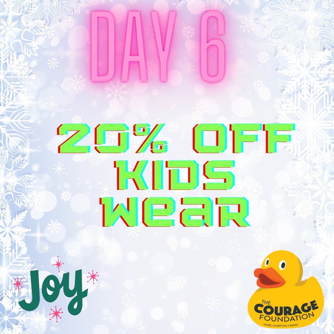 courageuk's tweet photo. HALF WAY THROUGH 12 days of JOY

Day 6 - get 20% off all kids wear today only!

enter code JOY6 at checkout until midnight tonight! https://t.co/4C9K0FdId4