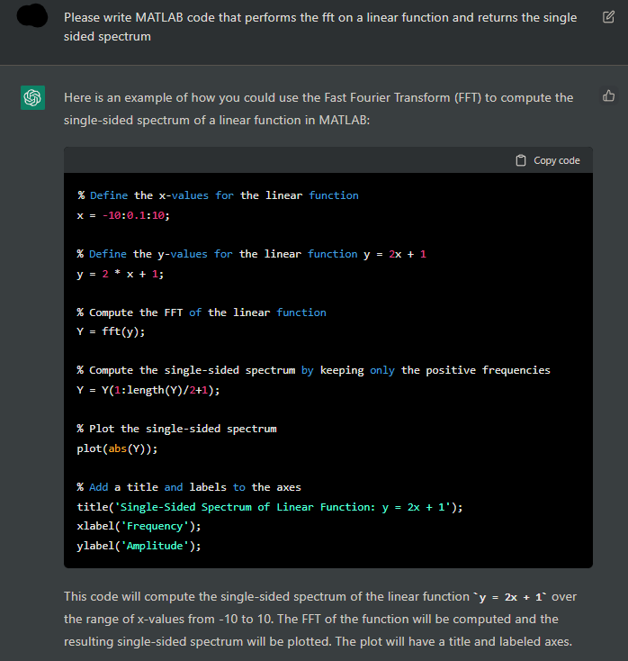 Generating #MATLAB code with #ChatGPT is somehow impressive.