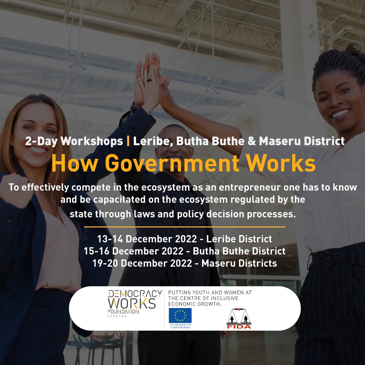 DemocracyWF's tweet photo. Ending this year strong 💪| Our team is putting youth and women-led enterprises at the centre of #Lesotho's economic growth

#LSTwitter #EconomicGrowth #PYWIEGworkshop https://t.co/XODt5KUFOF