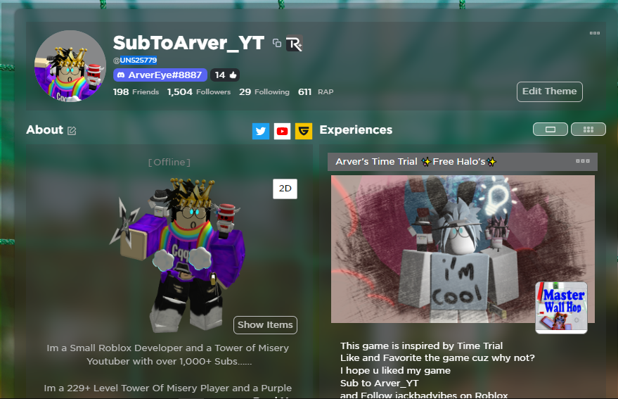 YoArverEye's tweet photo. @RobloxBattles UN525779
Don't mind that sussy username its cuz i was banned for having YT in my name https://t.co/R3DwPPCoBS