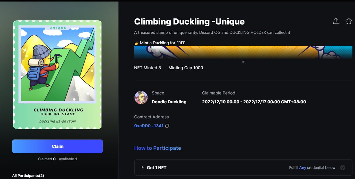 GM, OG &amp; Duckling Holders
Now you can claim a UNIQUE stamp from <a href="/Galxe/">Galxe</a> ➡️galxe.com/doodleduckling…

#NFTGiveaway #NFTCollection