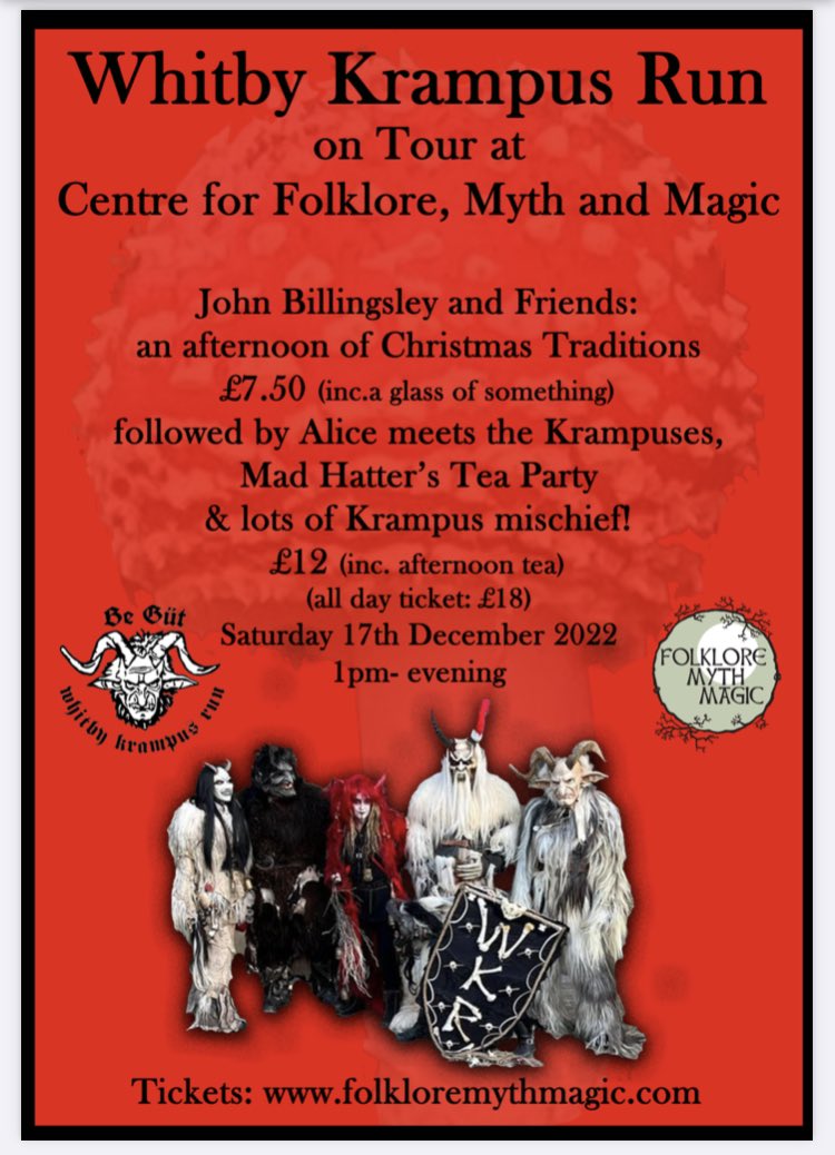 CentreMyth's tweet photo. The KRAMPUS are coming to TODMORDEN!

An afternoon of stories-
John Billingsley-Emily Oldfield-Elaine Edmunds-Debora Moretti-Alison Cooper…
@EmilyvOldfield @magpahi @singinghistori1 
Plus mischievous shenanigans- Krampus Mad Hatter’s afternoon tea party!

https://t.co/JznLNDQUPP https://t.co/qFTDLvssXu