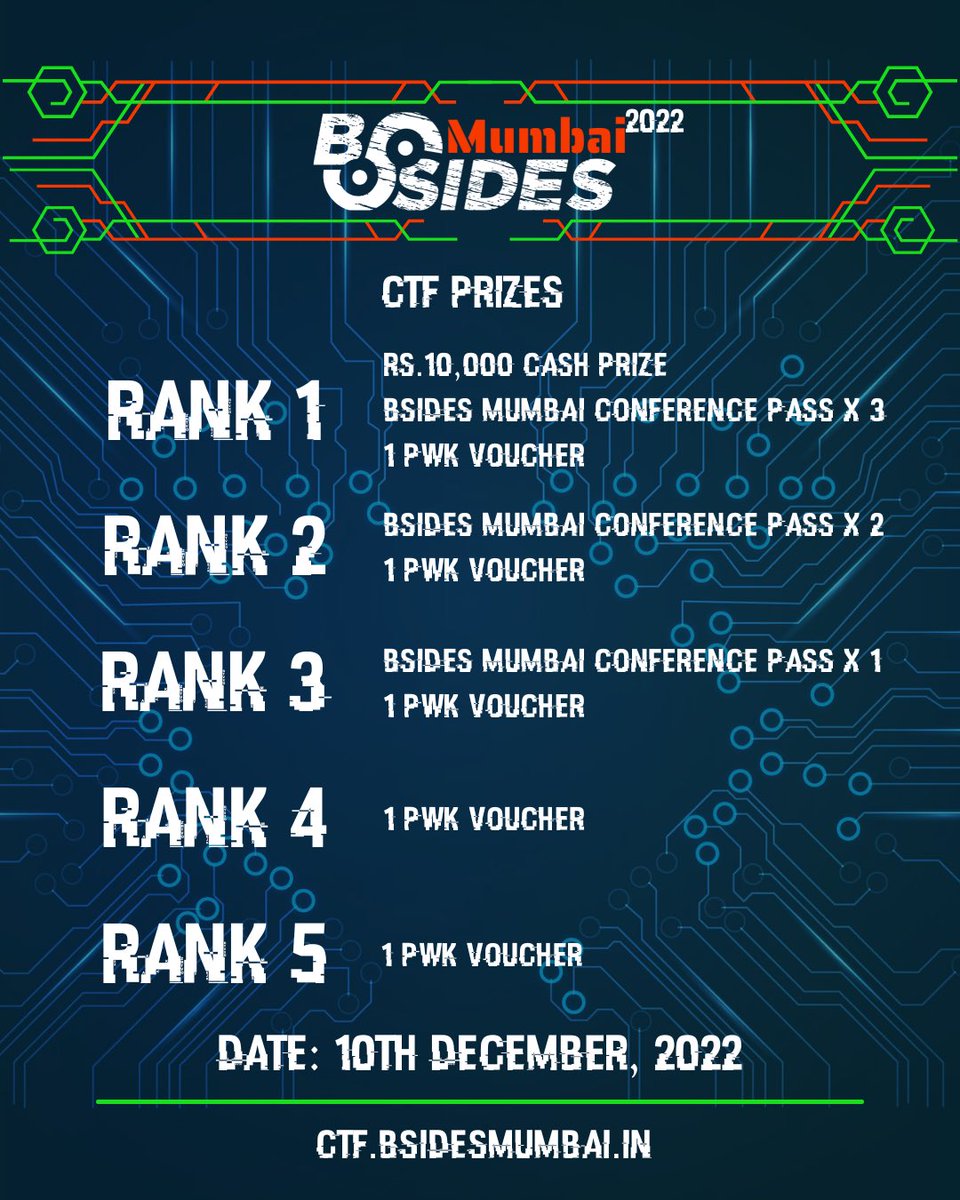 BSidesMumbai's tweet image. Hello.....everyone😎
We know that you are  excited for our CTF, kicking off in few hours🕓
For more motivation....💪
Here are the amazing prizes🔥 
We are Thankful to our Sponsors🥳 @googlecloud &amp;amp; @offsectraining 🥳
