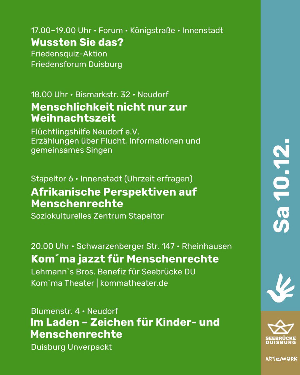 Heute ist 

TAG DER MENSCHENRECHTE!!!

Jeder Mensch hat Recht auf diese Rechte, ohne etwas dafür tun zu müssen. Lasst uns gemeinsam laut sein für alle Menschen, die keine Wahrung ihrer #Menschenrechte erleben! 

#HumanRightsDay2022