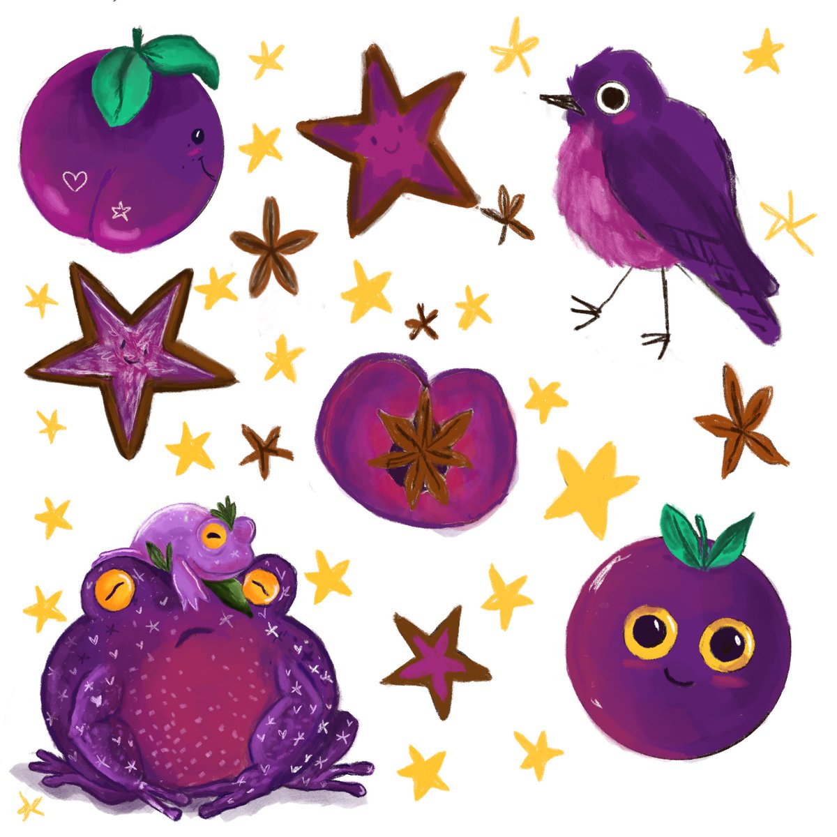 splodgeblossom's tweet photo. Yesterdays doodle page for the festive  frog Christmas countdown! With a sugarplum theme! 

Meet plum pudding and her baby sugar- and adorable pair who just happen to leave sticky purple sludge everywhere https://t.co/WVpBNgiaQk