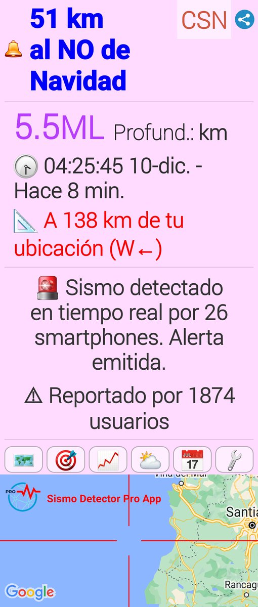 #sismo M5.5,  51 km al NO de Navidad. Reportado a través de la app Sismo Detector. Descarga la app desde sismo.app/download/ para recibir alertas de #sismo en tiempo real <a href="/SismoDetector/">Earthquake Network</a>