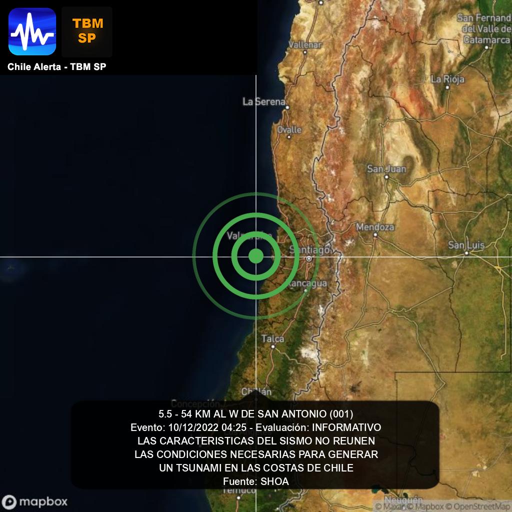 ChileAlertaApp's tweet photo. Boletín 001 de Tsunami. 🌎
5.5 - 54 KM AL W DE SAN ANTONIO.
INFORMATIVO - 10/12/2022 04:25.
https://t.co/RblVNxZYn8 #tsunami https://t.co/n6JjlpHFid