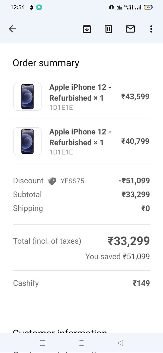 sushank__16's tweet image. I want iPhone 12 in half price because you are giving me 2 iPhones 12 in 33,299₹ but now you are giving me 1 iPhone 12 with the minimum price 35,799₹ that's not fair you played with my feelings #SCAM #cashifyscam #cashifyfraud