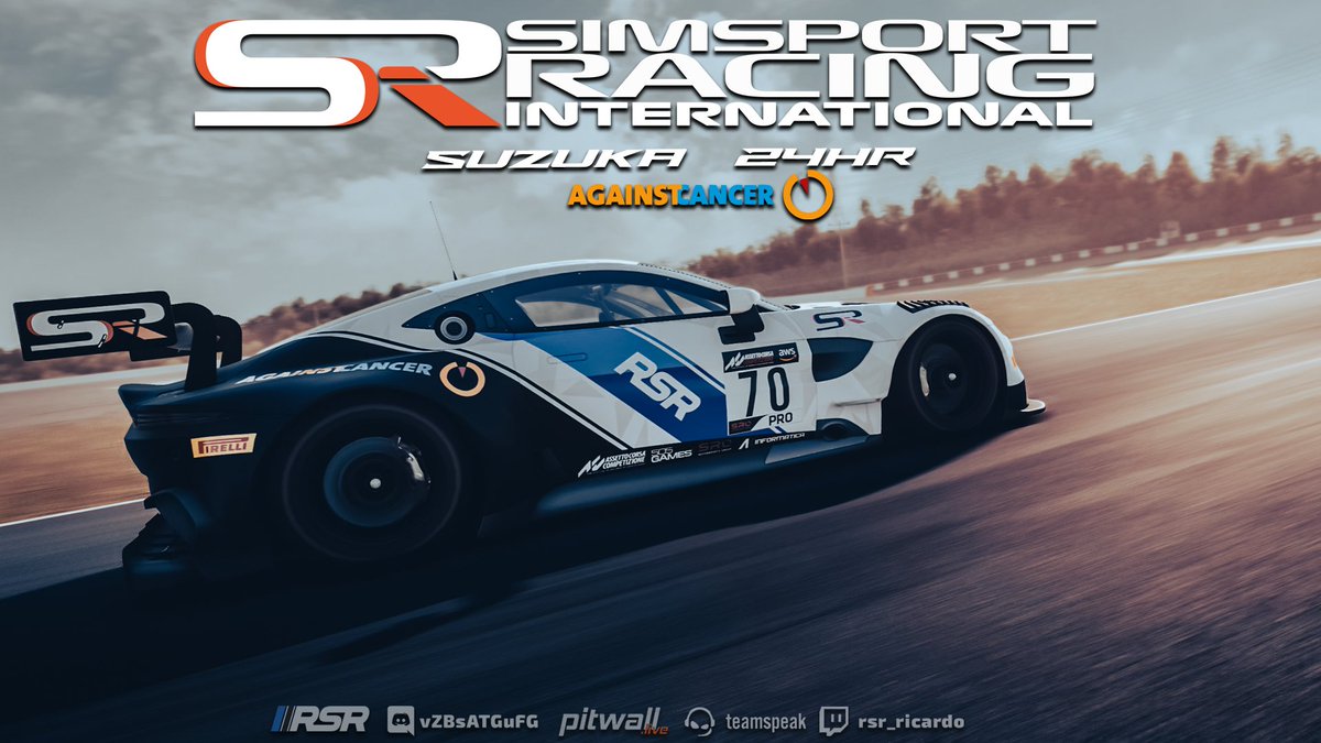 RACE DAY !!
Best way to end my endurance year with a charity race
Oraganized by <a href="/simsport_racing/">Simsport_Racing_International</a> supporting <a href="/AgainstCancerNL/">AgainstCancerNL</a>. <a href="/RevSimRacing/">RevolutionSimRacing</a> will be participating with a 6man team including @realclucksworld <a href="/melgueriri/">Mohammed el Gueriri</a> <a href="/JohnPapale/">John Papale</a> 
👇Tune in👇
🕔12:00UK
📺twitch.tv/rsr_ricardo