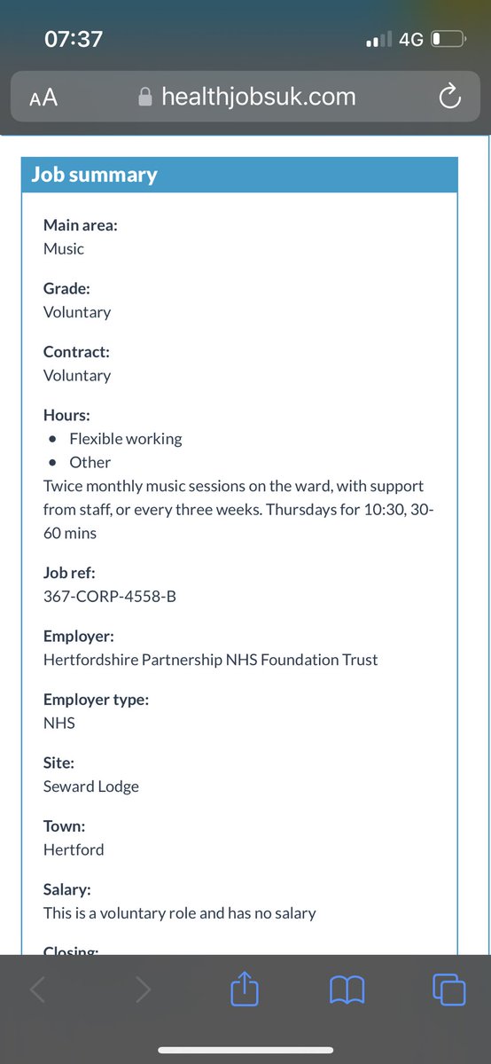 juleswood_'s tweet photo. Please value the skills and expertise that musicians in healthcare can bring to your services @HPFT_NHS 
Disappointing to see this role for a musician advertised as voluntary https://t.co/mkrZsh42FQ