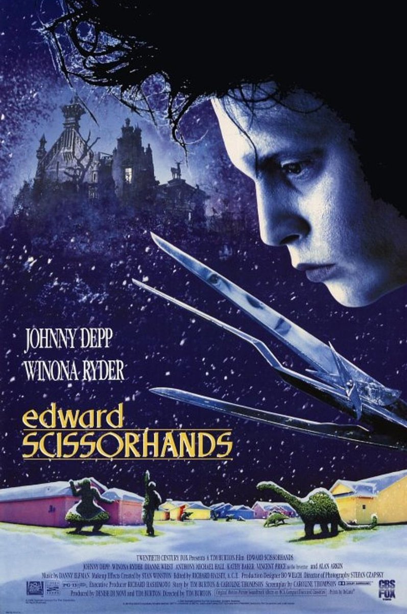 🎬#EdwardScissorhands (1990) A delicate & devastating fable. One of Burtons peak moments. Surreal illustrative ingenuity. Story filled with simplicity, complexity, & intangible wizardry. Studies 'artist as an outsider'. Deeply moving. A timeless masterpiece #MacGuffinMovieDrone