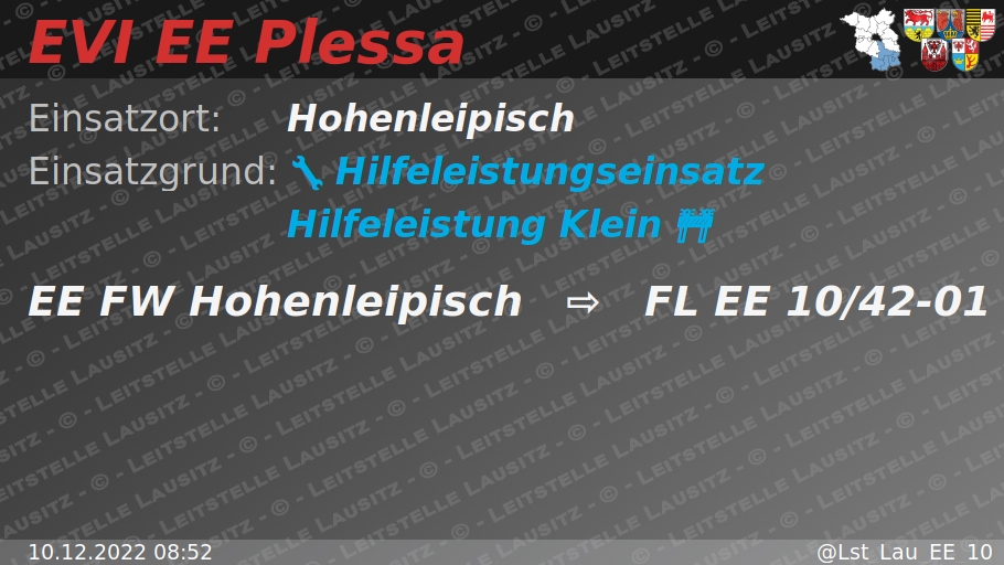 🚨 10.12.2022 08:52 🔧 🚧 H:Klein 🌐 Hohenleipisch 🚒 ⇨ FW Hohenleipisch wachalarm.leitstelle-lausitz.de/dbrd/cd730c51-…